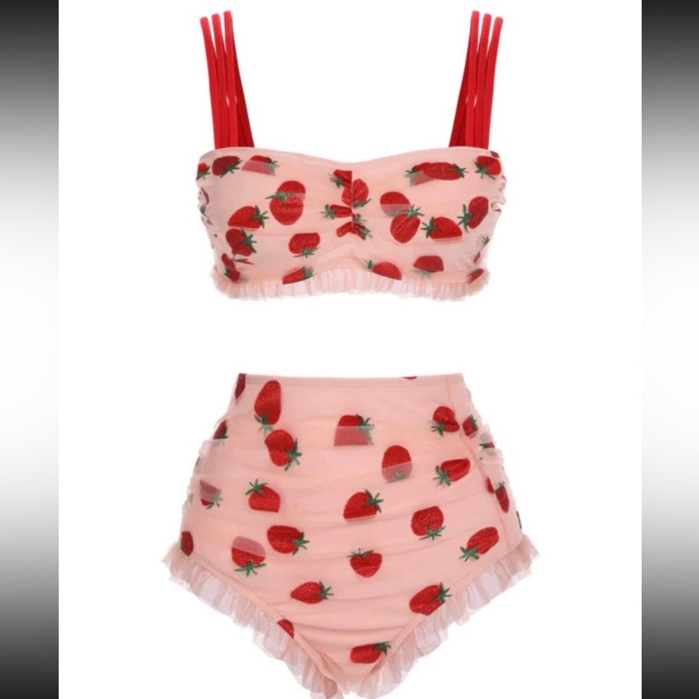 1950S LACE STRAWBERRY CAMI TANKINI SETS